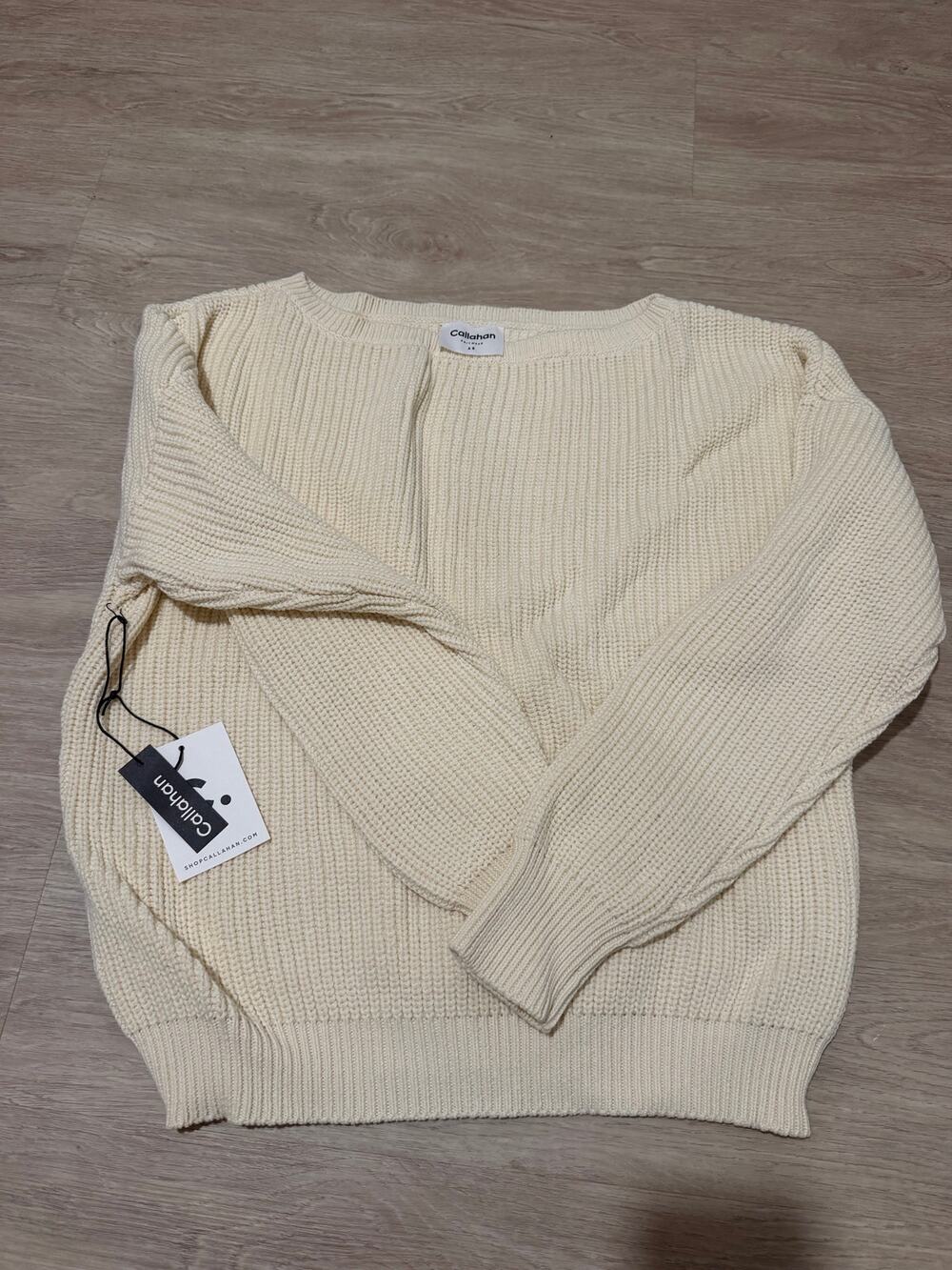 Callahan Knitwear Cream Chunky Knit Crewneck Sweater XS NWT